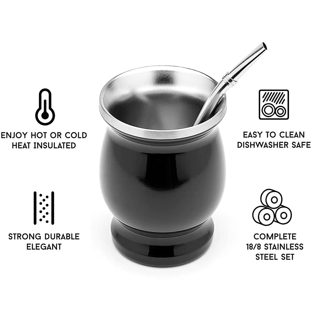 The Ultimate Sip 'n' Chill: Stainless Steel Mate Mug for Serious Sippers, Complete with Fancy Straw and a Brush for Your Inner Clean Freak!
