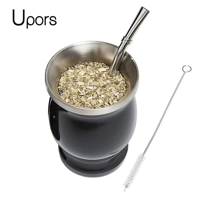The Ultimate Sip 'n' Chill: Stainless Steel Mate Mug for Serious Sippers, Complete with Fancy Straw and a Brush for Your Inner Clean Freak!