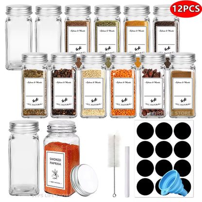 12 Tiny Glass Towers of Flavor with Fancy Hats: The Ultimate Spice Squad for Your Kitchen Shenanigans!
