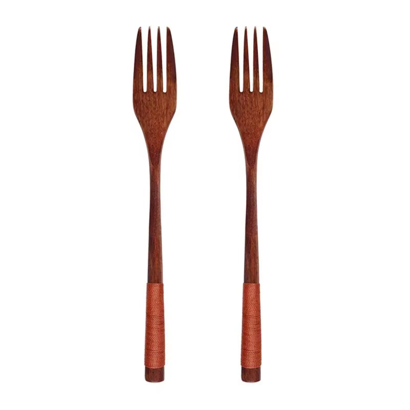 2-Piece Wooden Food Scooper Duo: The Long Arm of the Spoon and Forky McForkface for Your Culinary Adventures!