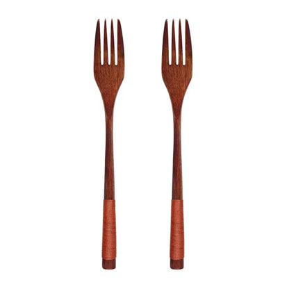 2-Piece Wooden Food Scooper Duo: The Long Arm of the Spoon and Forky McForkface for Your Culinary Adventures!