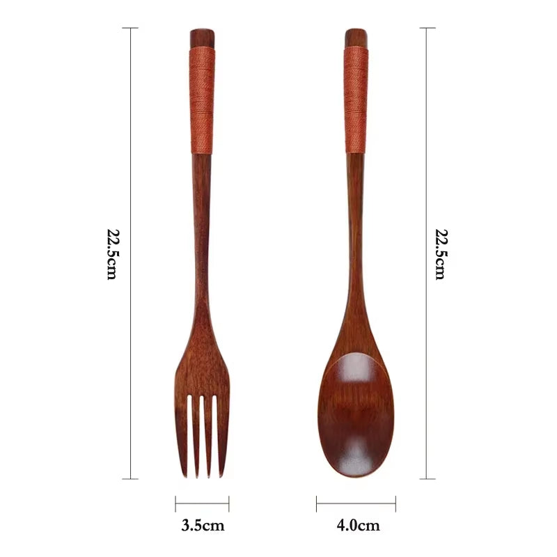 2-Piece Wooden Food Scooper Duo: The Long Arm of the Spoon and Forky McForkface for Your Culinary Adventures!