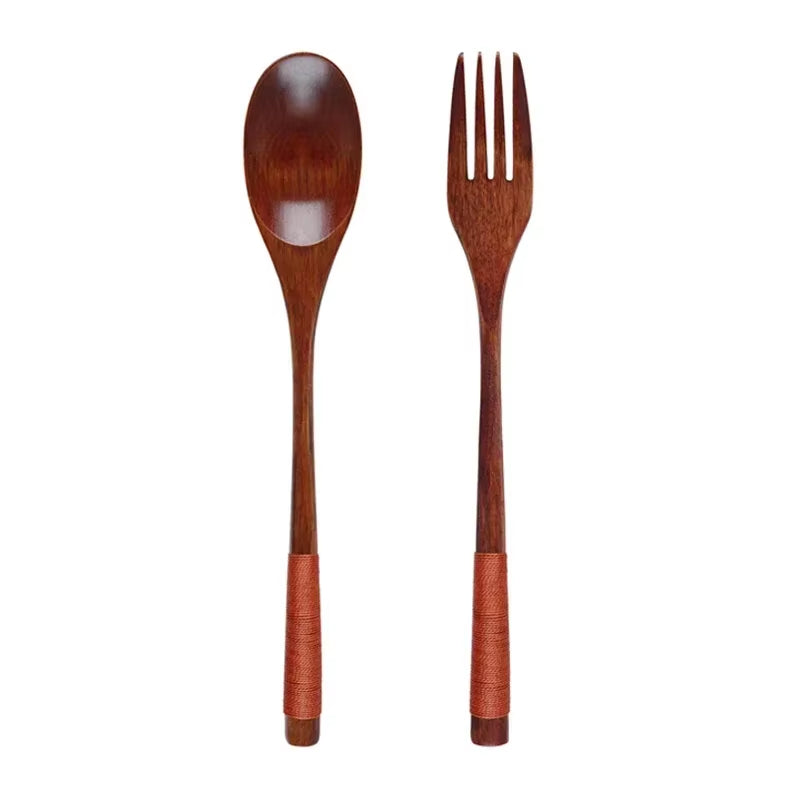 2-Piece Wooden Food Scooper Duo: The Long Arm of the Spoon and Forky McForkface for Your Culinary Adventures!
