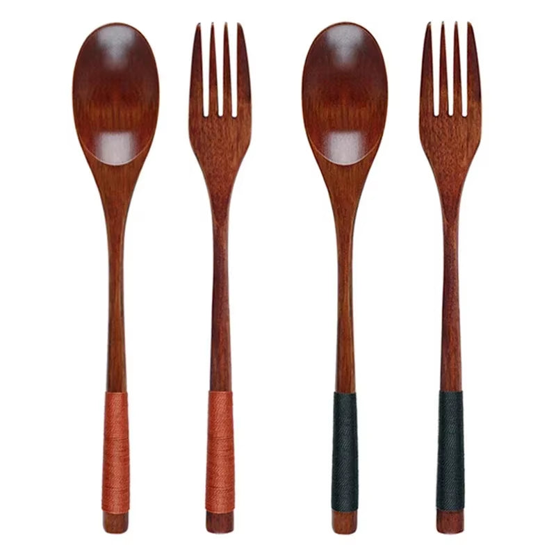 2-Piece Wooden Food Scooper Duo: The Long Arm of the Spoon and Forky McForkface for Your Culinary Adventures!
