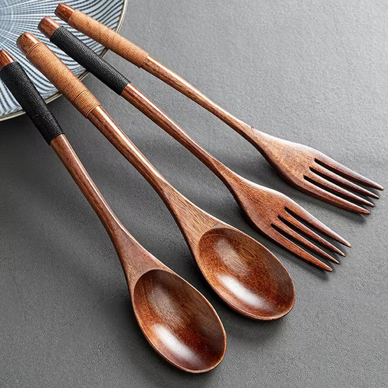 2-Piece Wooden Food Scooper Duo: The Long Arm of the Spoon and Forky McForkface for Your Culinary Adventures!