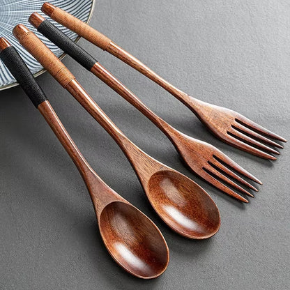 2-Piece Wooden Food Scooper Duo: The Long Arm of the Spoon and Forky McForkface for Your Culinary Adventures!