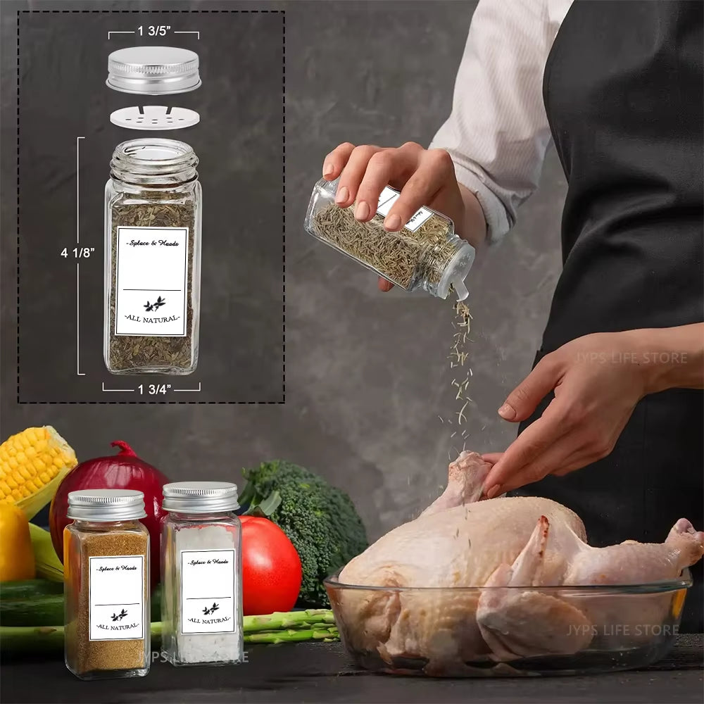 12 Tiny Glass Towers of Flavor with Fancy Hats: The Ultimate Spice Squad for Your Kitchen Shenanigans!