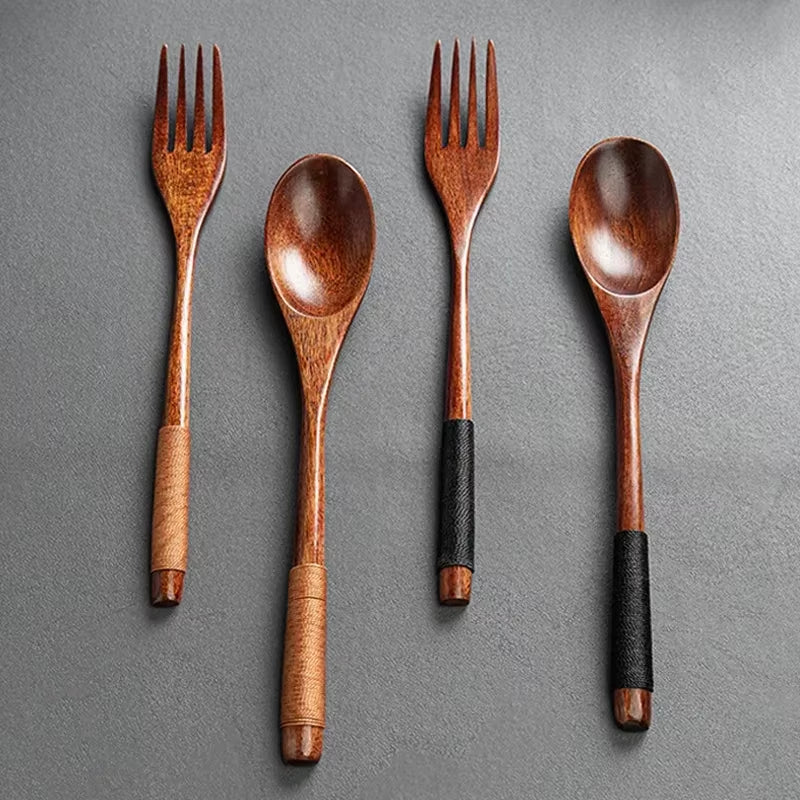 2-Piece Wooden Food Scooper Duo: The Long Arm of the Spoon and Forky McForkface for Your Culinary Adventures!