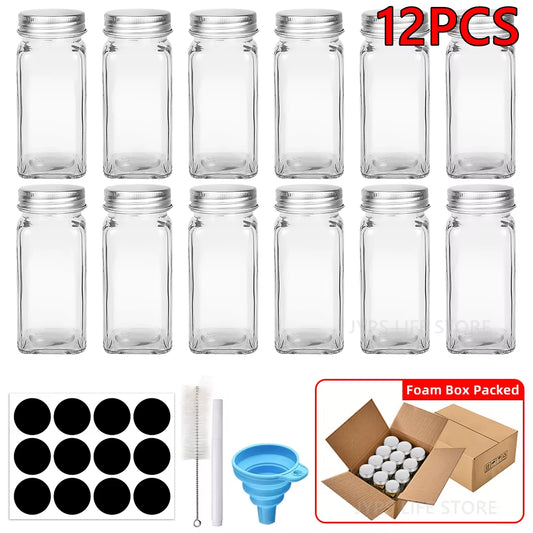 12 Tiny Glass Towers of Flavor with Fancy Hats: The Ultimate Spice Squad for Your Kitchen Shenanigans!