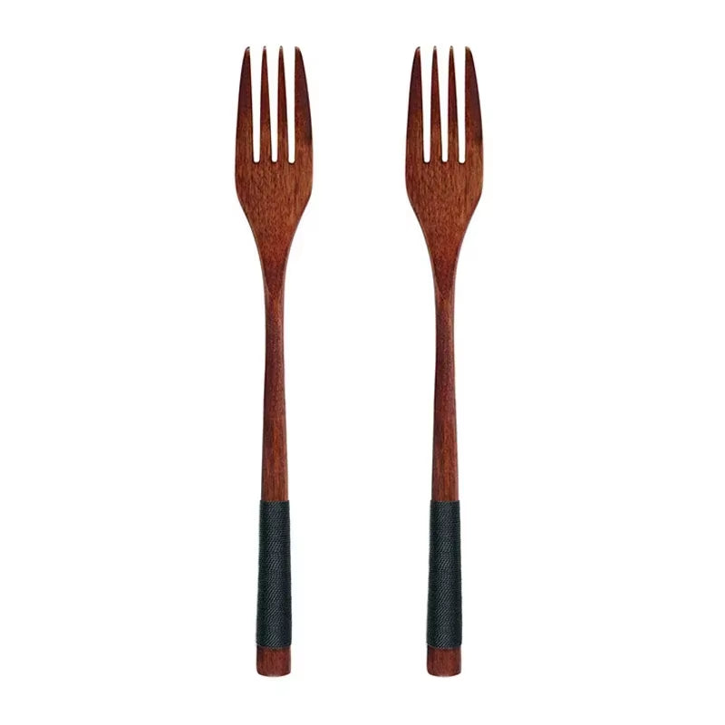 2-Piece Wooden Food Scooper Duo: The Long Arm of the Spoon and Forky McForkface for Your Culinary Adventures!
